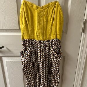 Xhilaration Strapless Dress in Yellow and Navy Pattern